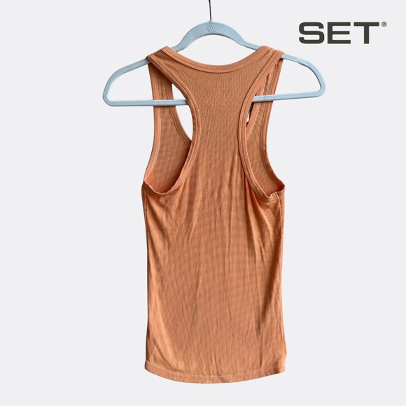 SET Basics Women's S Orange Ribbed Tank Top Logo Patch Casual Activewear S - Picture 4 of 4